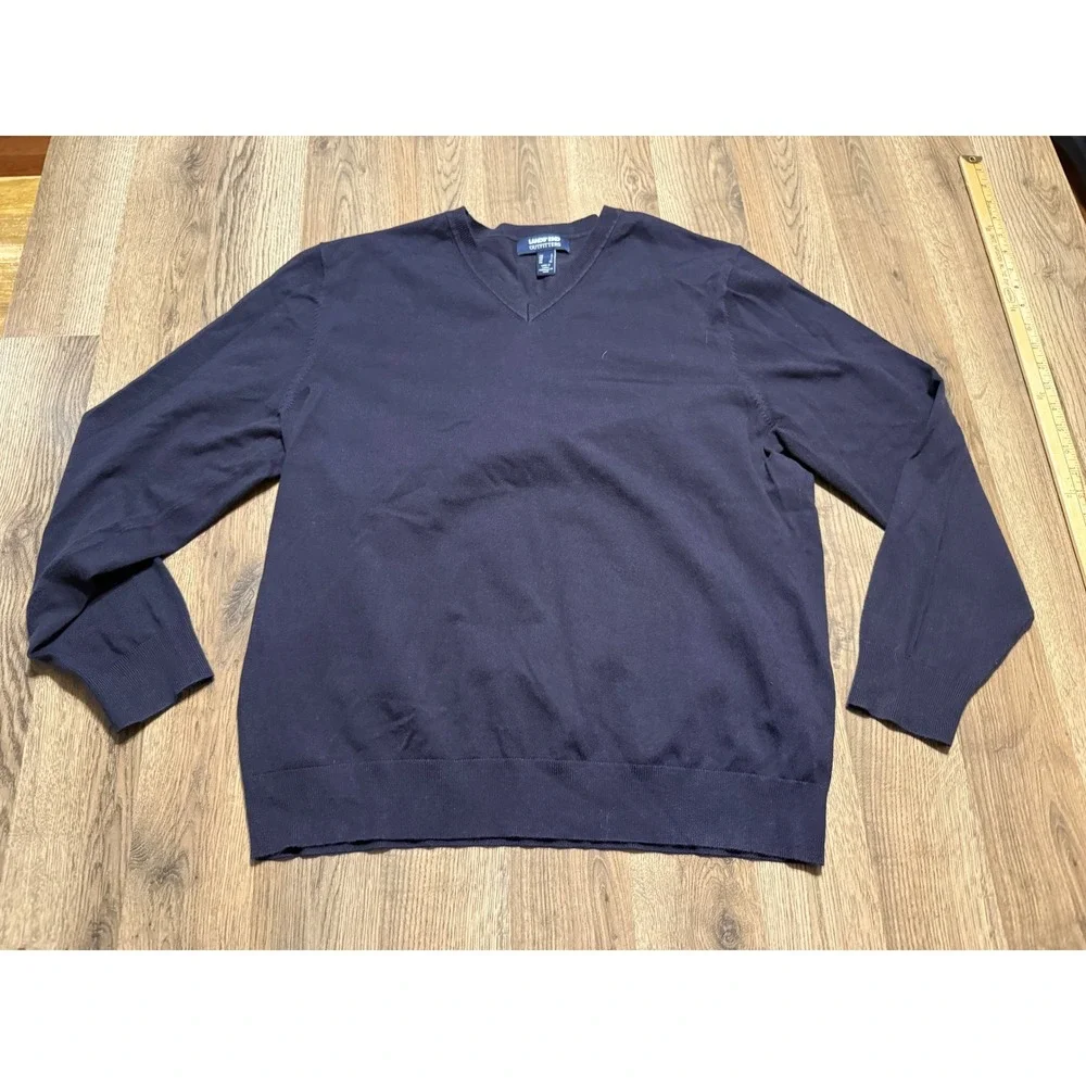Lands' End Sweater Men's Size Large Black V-neck Pullover Long Sleeve